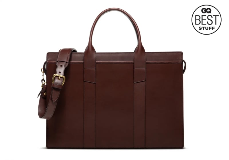 Zip-Top Briefcase-Chocolate-Double in harness belting leather