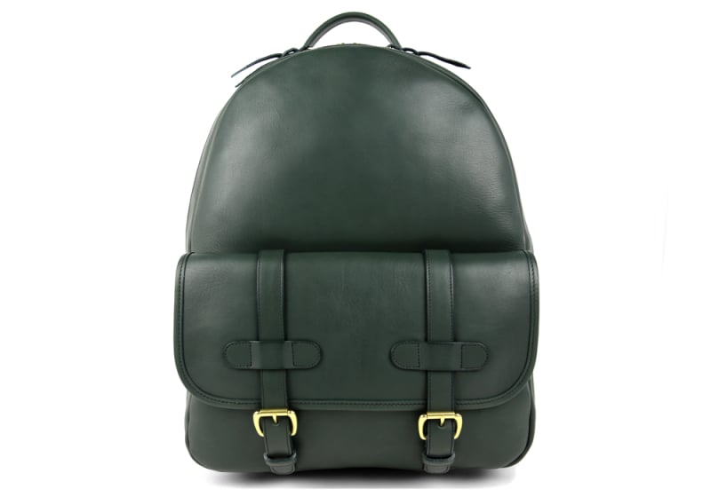 Zipper Backpack-Green in smooth tumbled leather