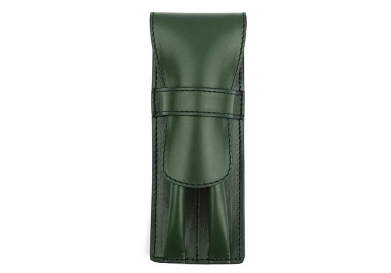 Double Pen Case-Green in harness belting leather