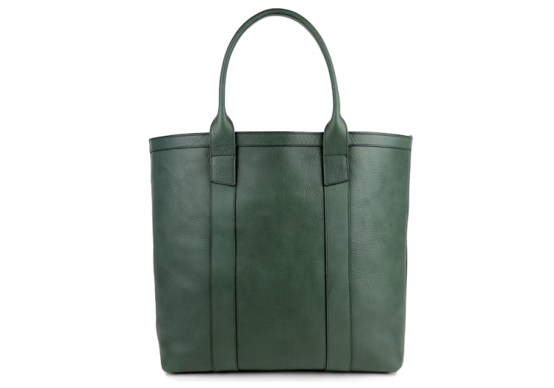 Tall Tote -Sunbrella Lining with Pocket-Green in smooth tumbled leather