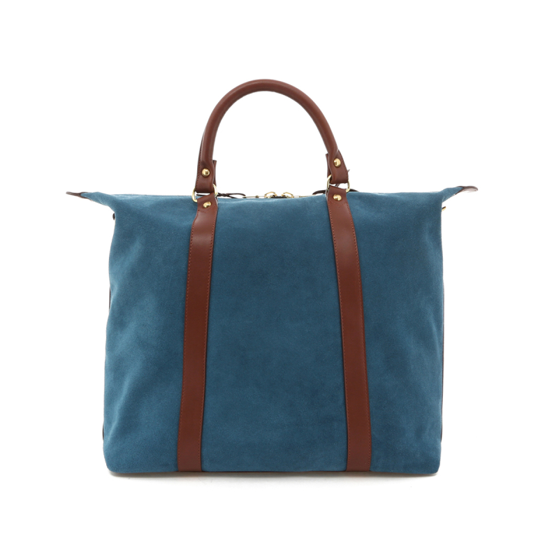 Hampton Tote - Grey Blue Suede / Chestnut Trim in 
