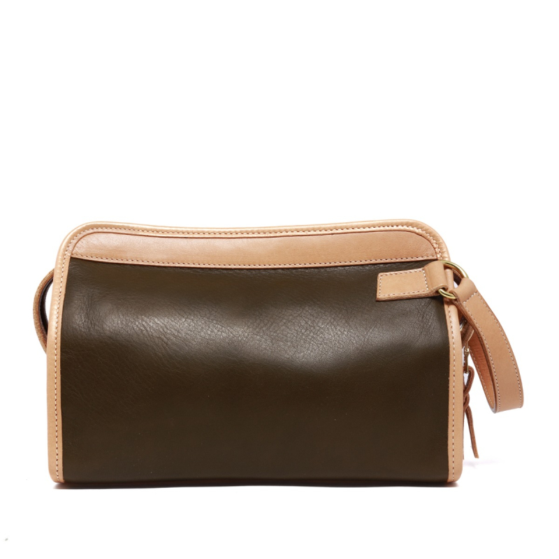 Large Travel Kit - Olive/Burgundy/Natural  in smooth tumbled leather