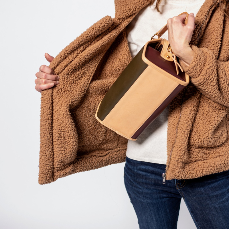 Large Travel Kit - Olive/Burgundy/Natural  in smooth tumbled leather