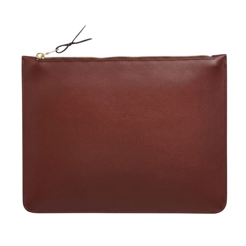 Large Leather Zipper Pouch in smooth tumbled leather