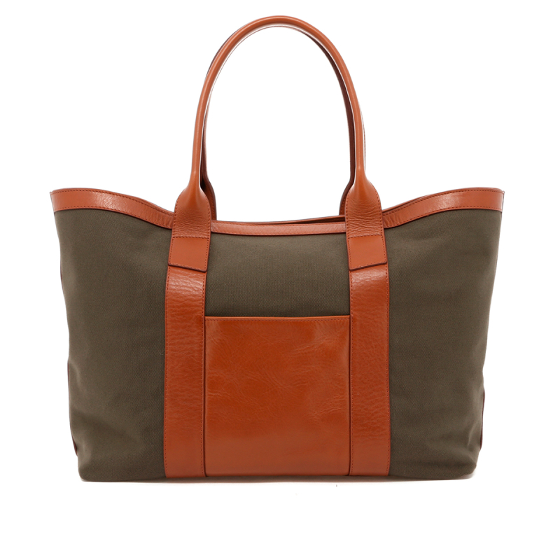 Large Working Tote - Olive Canvas / Cognac Trim in 