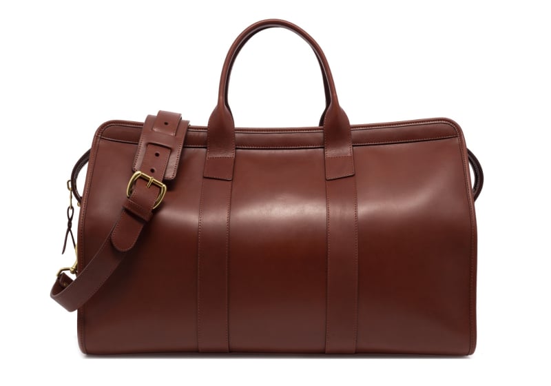 Signature Travel Duffle -Sunbrella Lining with Pocket-Chestnut in harness belting leather