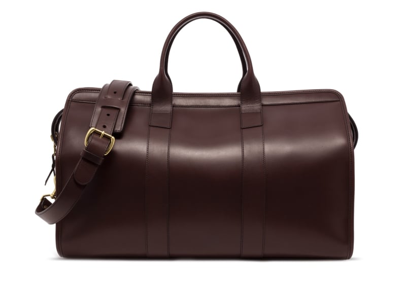 Signature Travel Duffle -Chocolate-Sunbrella Lining with Pocket in harness belting leather