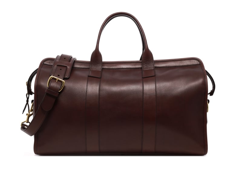 Signature Travel Duffle-Chocolate-Sunbrella Lining with Pocket in smooth tumbled leather
