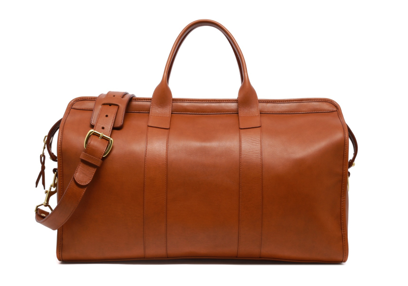 Signature Travel Duffle-Sunbrella Lining with Pocket-Cognac in smooth tumbled leather