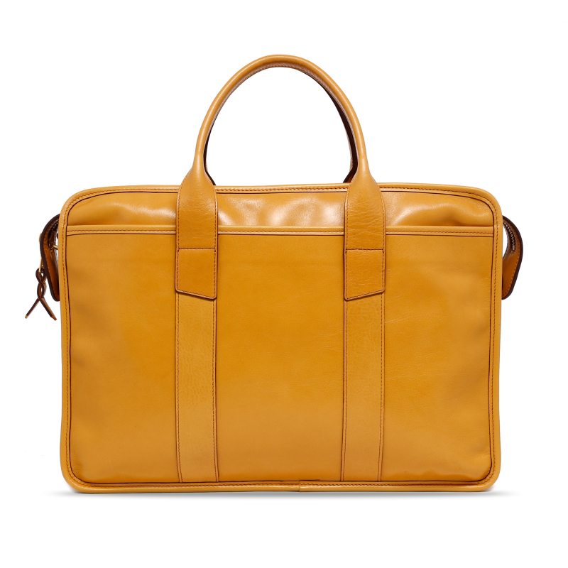 Bound Edge Zip-Top - Ochre - Tumbled Leather in 