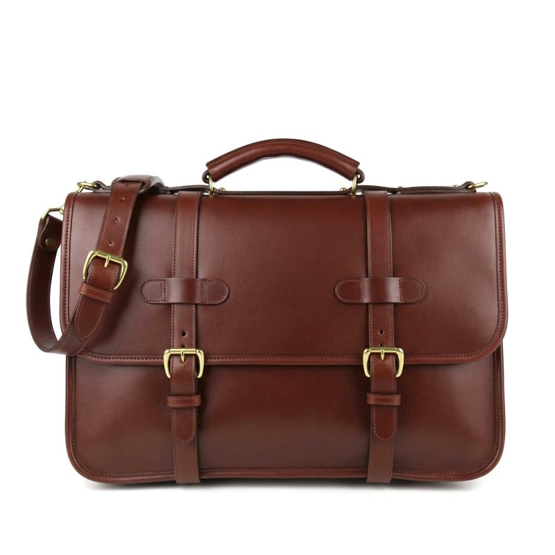 Bound Edge English Briefcase in smooth tumbled leather