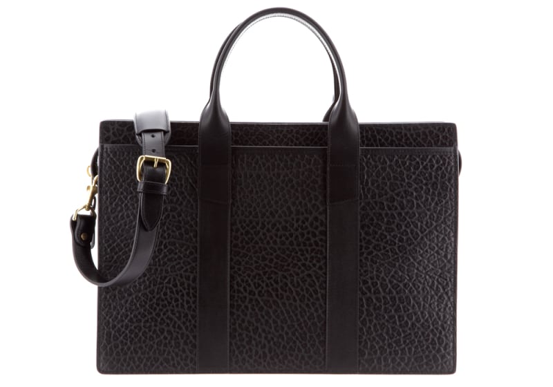  ZIP-TOP BRIEFCASE-Black-Single in shrunken grain leather