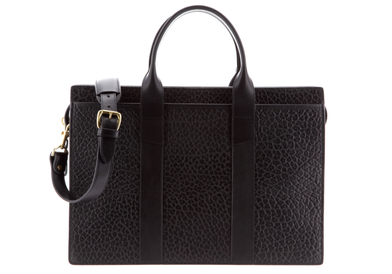  ZIP-TOP BRIEFCASE-Black-Double in shrunken grain leather