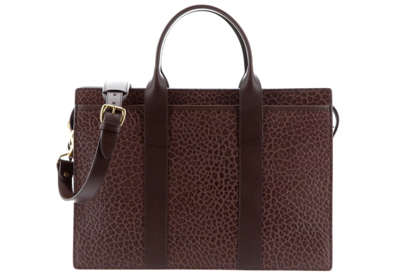  ZIP-TOP BRIEFCASE-Chocolate-Single in shrunken grain leather
