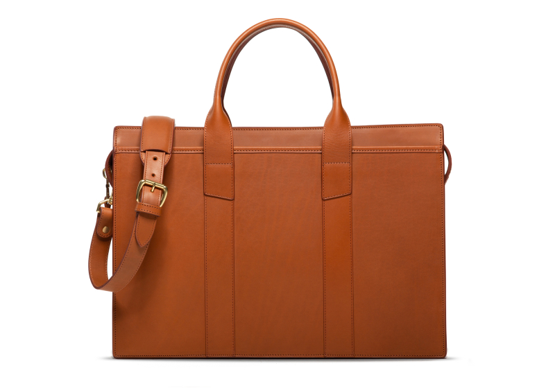 Zip-Top Briefcase-Cognac-Double in harness belting leather