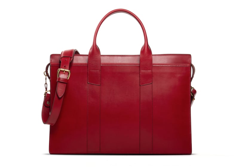 Zip-Top Briefcase-Red-Double in harness belting leather