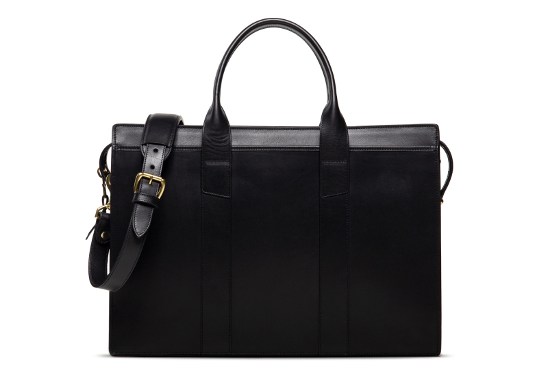 Zip-Top Briefcase-Black-Single in harness belting leather