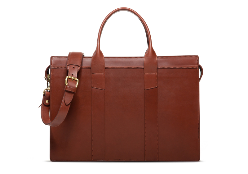 Zip-Top Briefcase-Chestnut-Single in harness belting leather