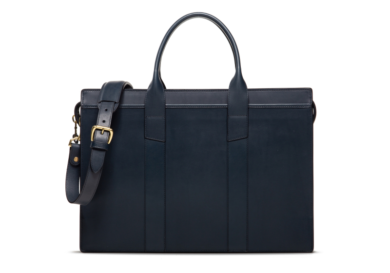 Zip-Top Briefcase-Single-Navy in harness belting leather