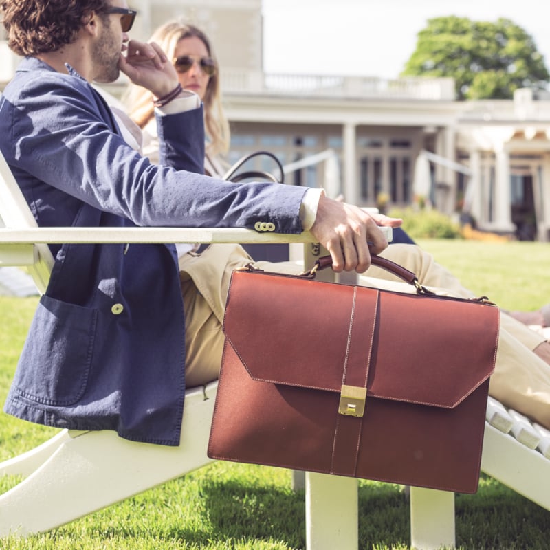 Captains Briefcase in harness belting leather