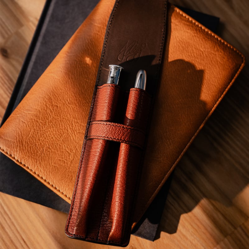 Double Fountain Pen Case in goat skin