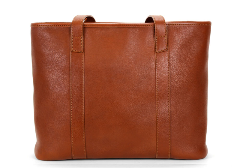 SMALL LAURELIE ZIP TOP TOTE-Cognac in smooth tumbled leather