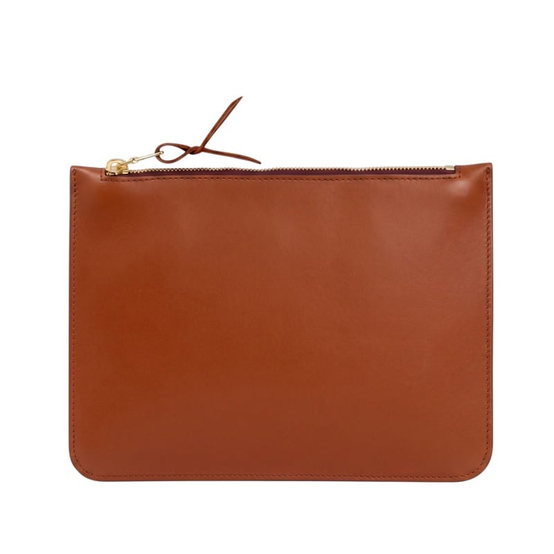 Medium Leather Zipper Pouch in smooth tumbled leather