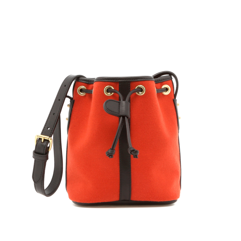 Mini Bucket Bag - Terracotta Felt / Black Trim - Terracotta Interior in 