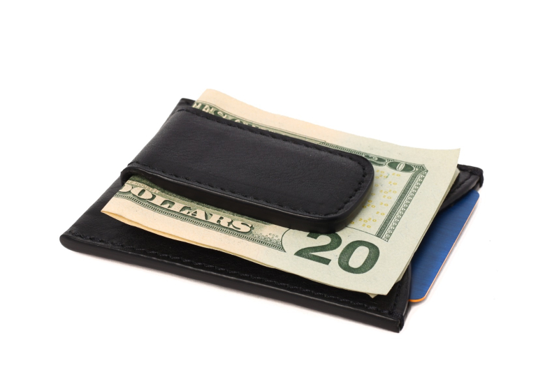 Money Clip Wallet-Black in smooth tumbled leather