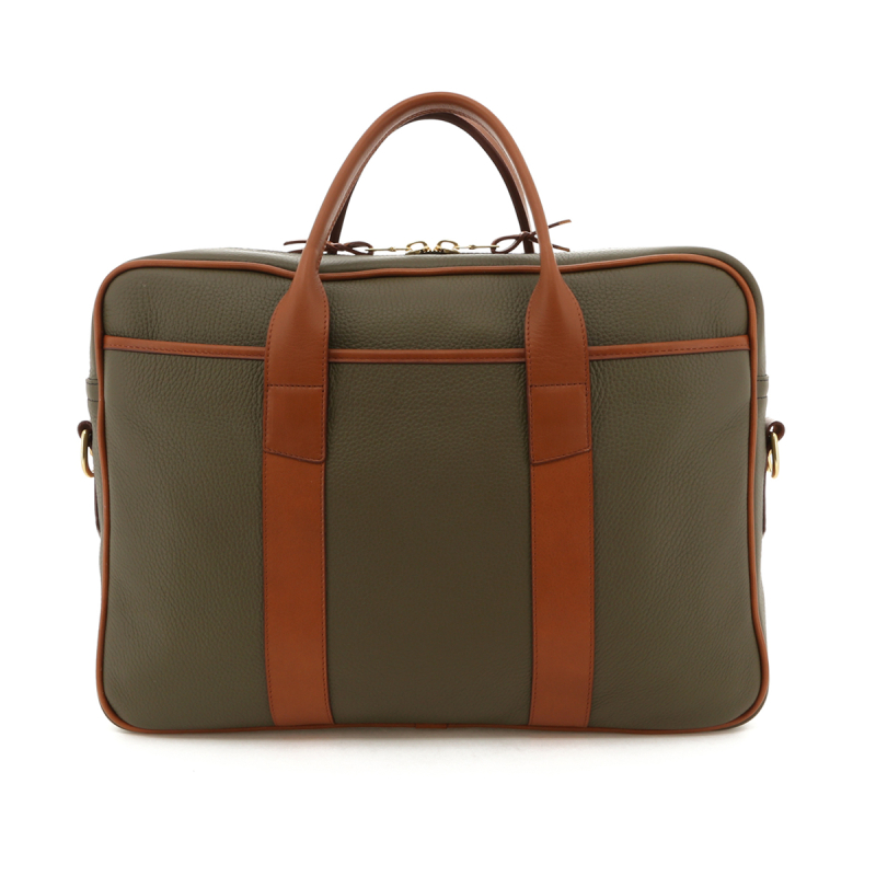 Commuter Briefcase - Moss Green/Cognac Trim - Tumbled in 
