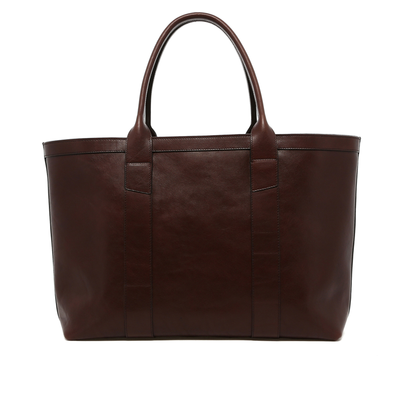 Large Working Tote - Potting Soil Brown - Tumbled Leather - Linen Interior  in 