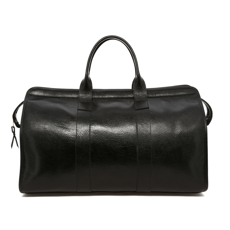 Signature Travel Duffle - Glossy Black - Tumbled Leather - Orange Curdura in 