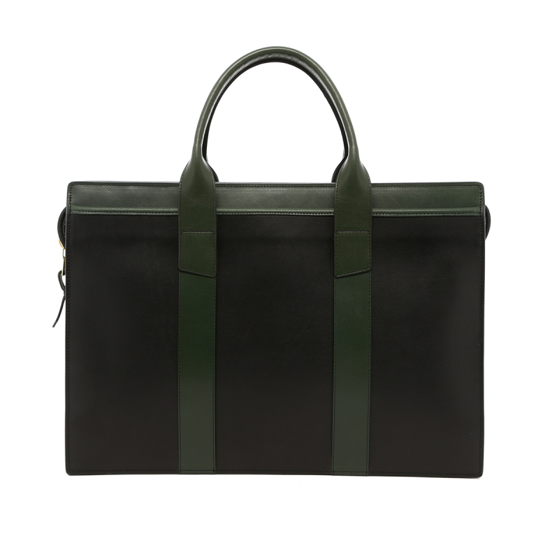 Single Zip-Top - Black/Green - Belting Leather in 