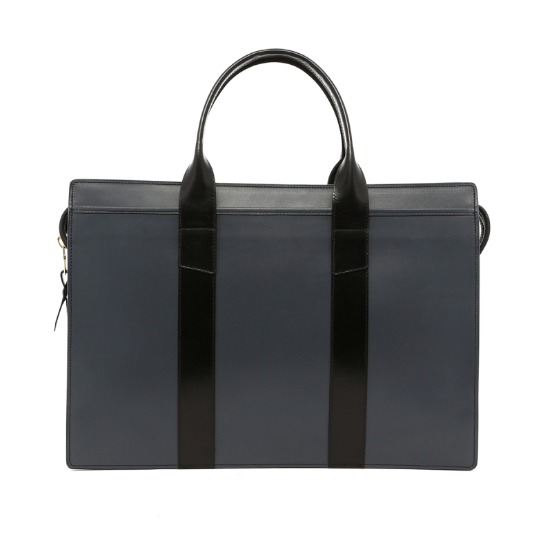 Single Zip-Top - Grey/Black - Belting Leather in 
