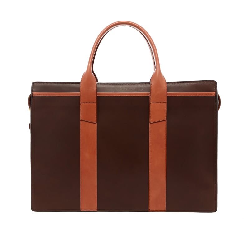 Single Zip-Top Briefcase - Chocolate/Toast - Belting Leather in 