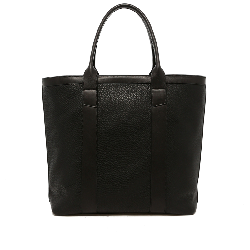 Tall Tote - Black Pebbled Leather - Black Cordura - Zipper Closure in 