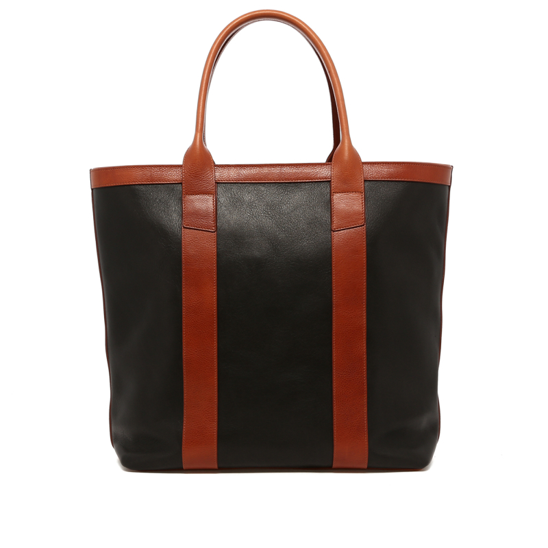Tall Tote - Black/Cognac - Royal Blue Interior - Zipper Closure in 