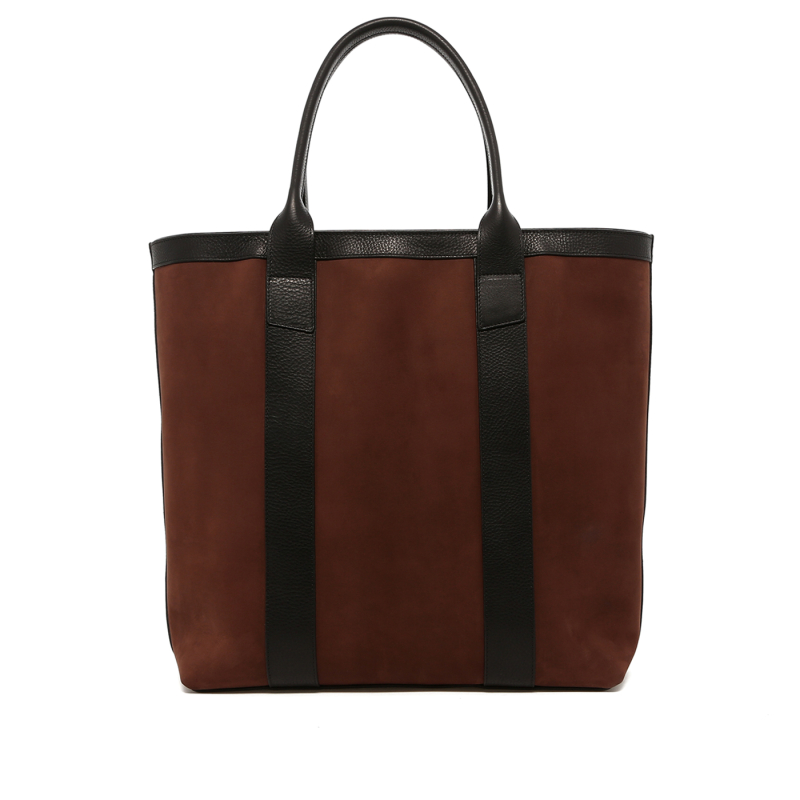 Tall Tote - Brown/Black Trim - Smooth Nubuck - Zipper Closure in 