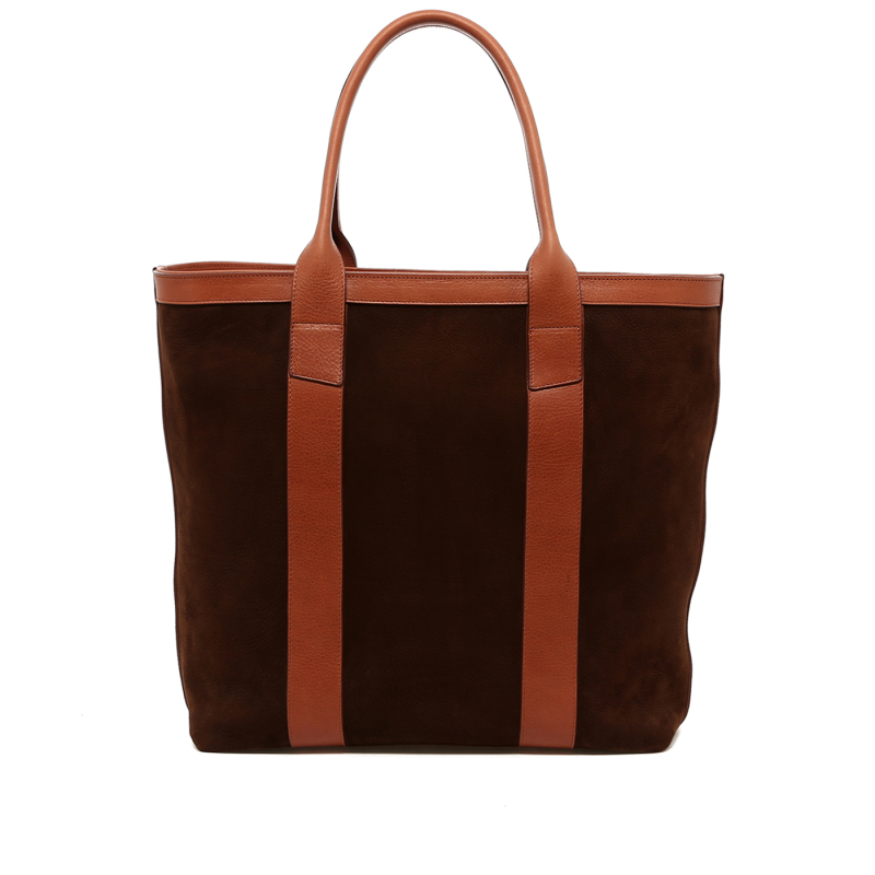 Tall Tote - Chocolate/Amber Brown Trim - Nubuck - Zipper Closure in 