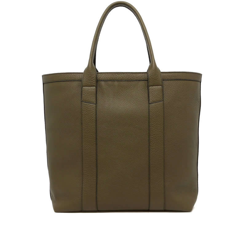 Tall Tote - Light Military - Taurillon Leather - Linen Interior - Zipper Closure in 