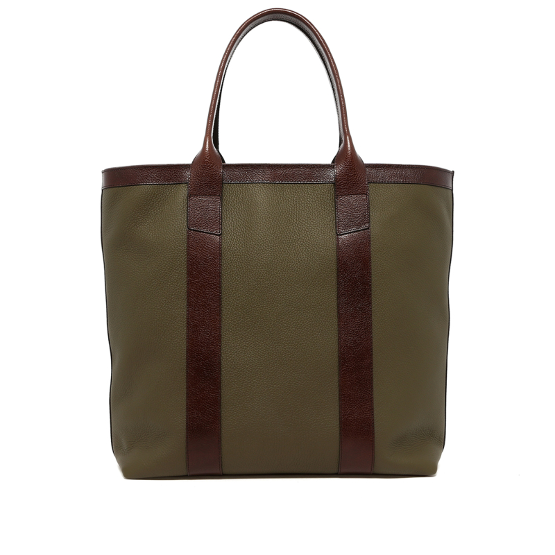 Tall Tote - Light Military/Raisin Trim - Taurillon Leather - Linen Interior - Zipper Closure in 