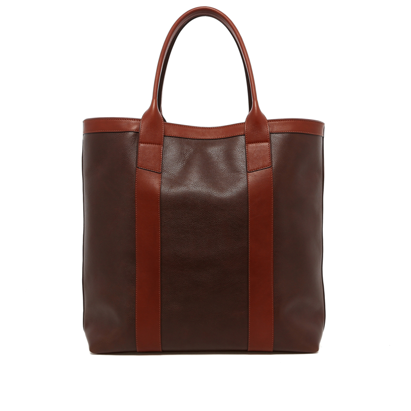 Tall Tote - Mulch/Chestnut Trim - Tumbled Leather in 