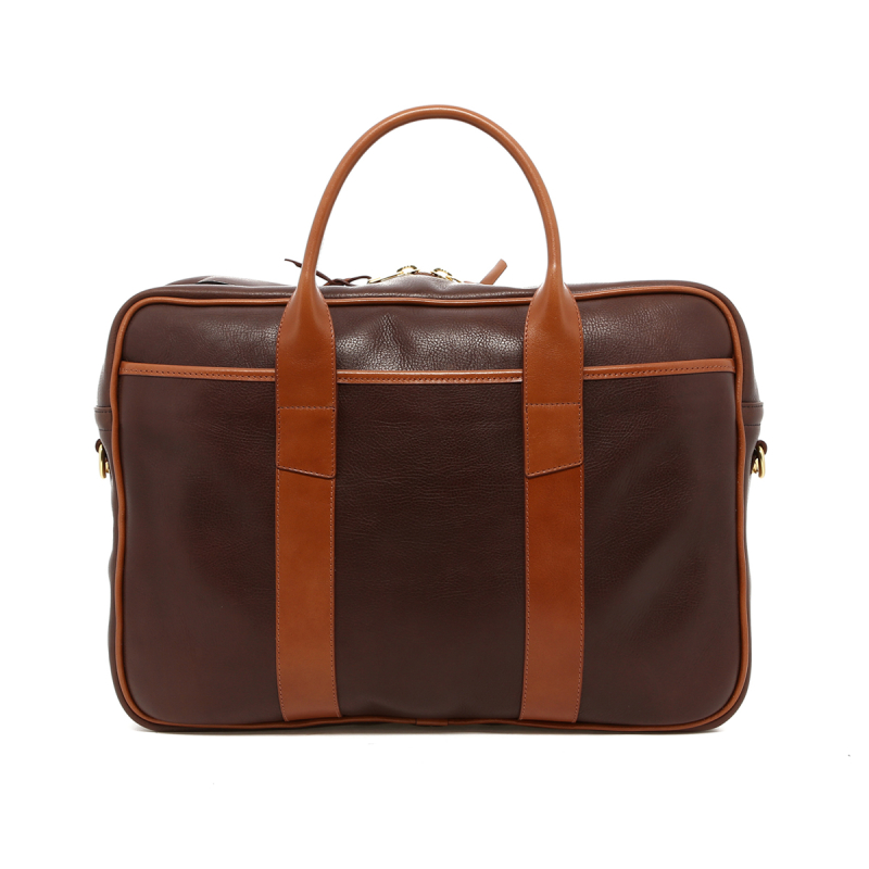 Commuter Briefcase - Chocolate/Cognac Glossy - Pebbled Leather in 