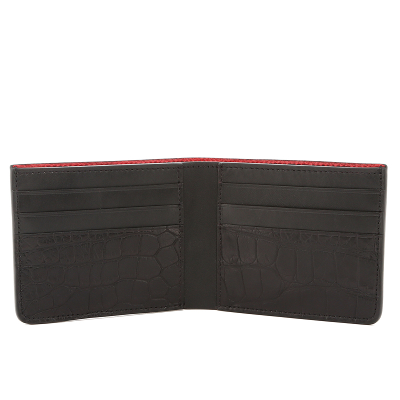 Bifold Wallet - Black Belting/Black Alligator/Red Interior in 