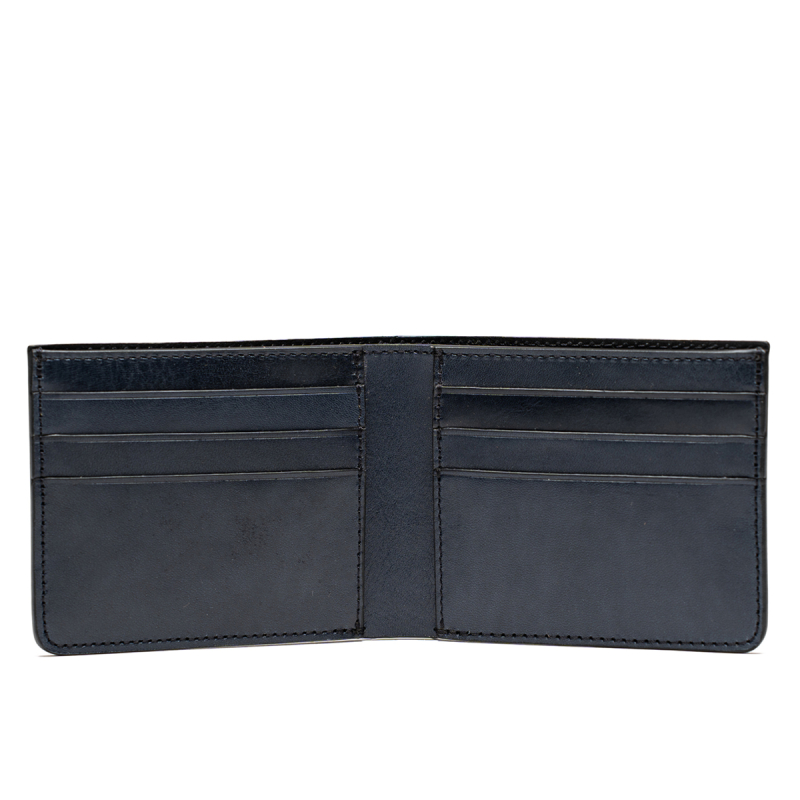Bifold Wallet - Navy - Polished Leather - Black Interior  in 
