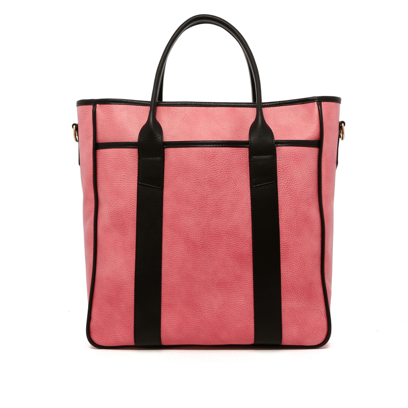 Commuter Tote - Conch Shell Pink/Black- Pebbled Leather - Black Herringbone Interior  in 
