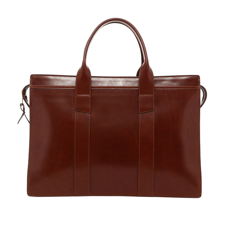 Double Zip-Top - Dark Chili - Polished Belting Leather in 