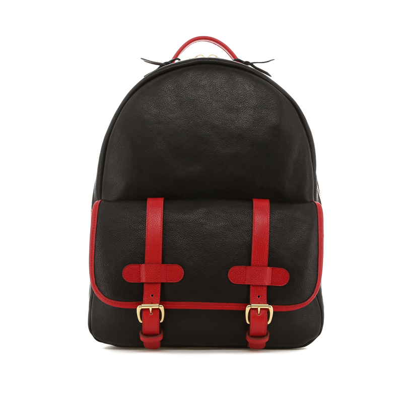 Hampton Backpack - Black/Red - Pebbled Leather in 