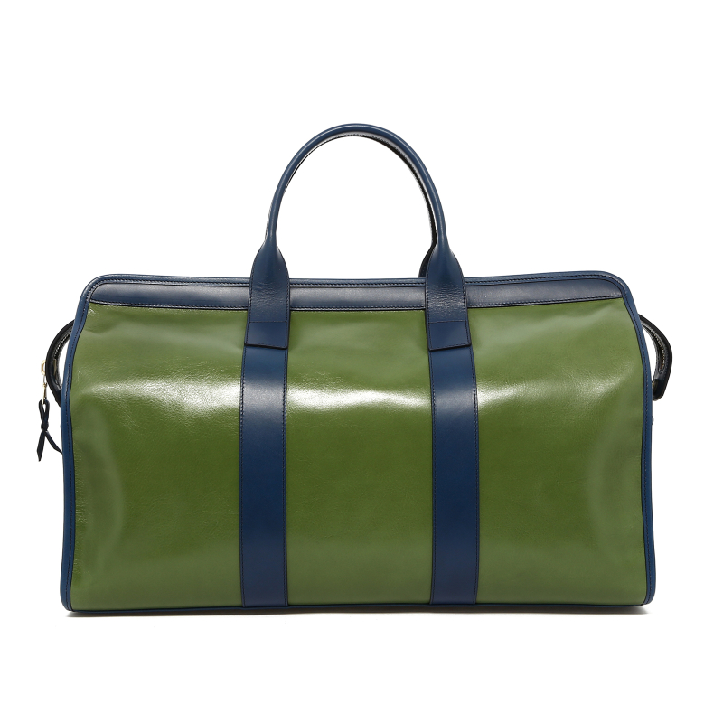 Signature Travel Duffle - Meadow Green/Navy Trim - Smooth Tumbled Leather  in 