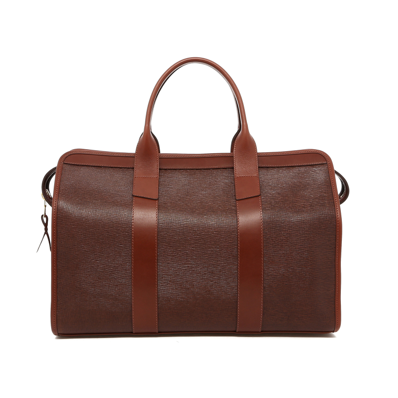 Small Travel Duffle - Chocolate/Chestnut Trim - Printed Grain Leather in 